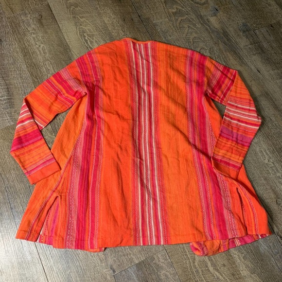 J. Jill Womens Cardigan Sweater Size XSP Orange Striped Open Front Long Sleeves - Picture 5 of 8